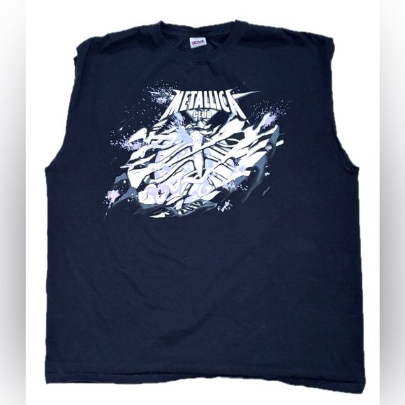 Vintage Metallica Club Skeleton Graphic Tee T Shirt 2X CUT SLEEVES Metalhead - Picture 1 of 6